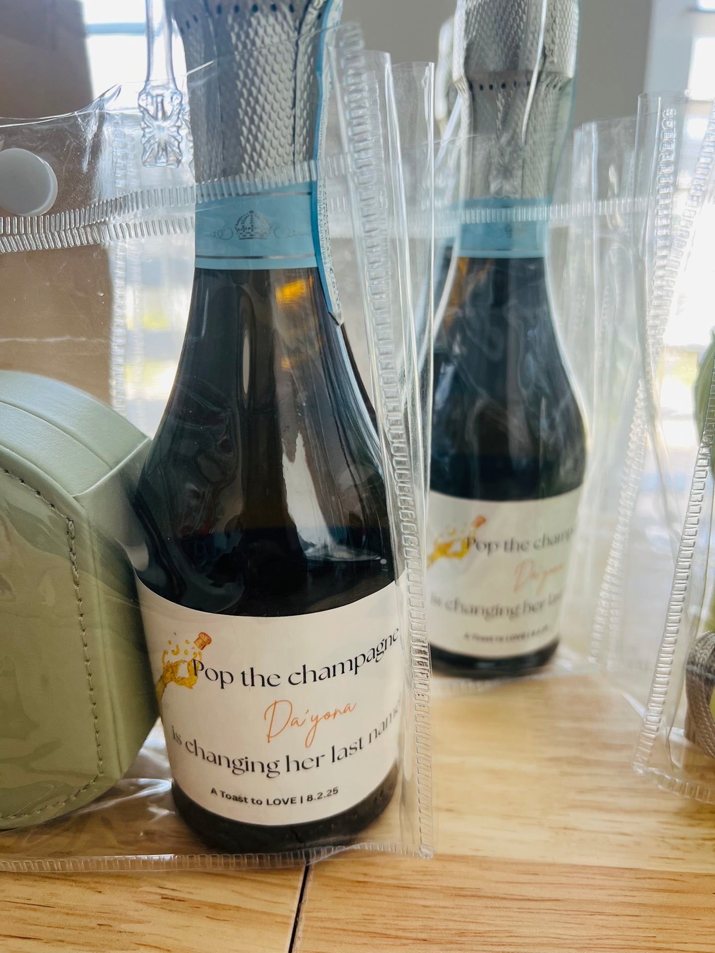 Pop the Champagne Labels | Mini Champagne Bottle Stickers for Bridal & Wedding Celebrations
