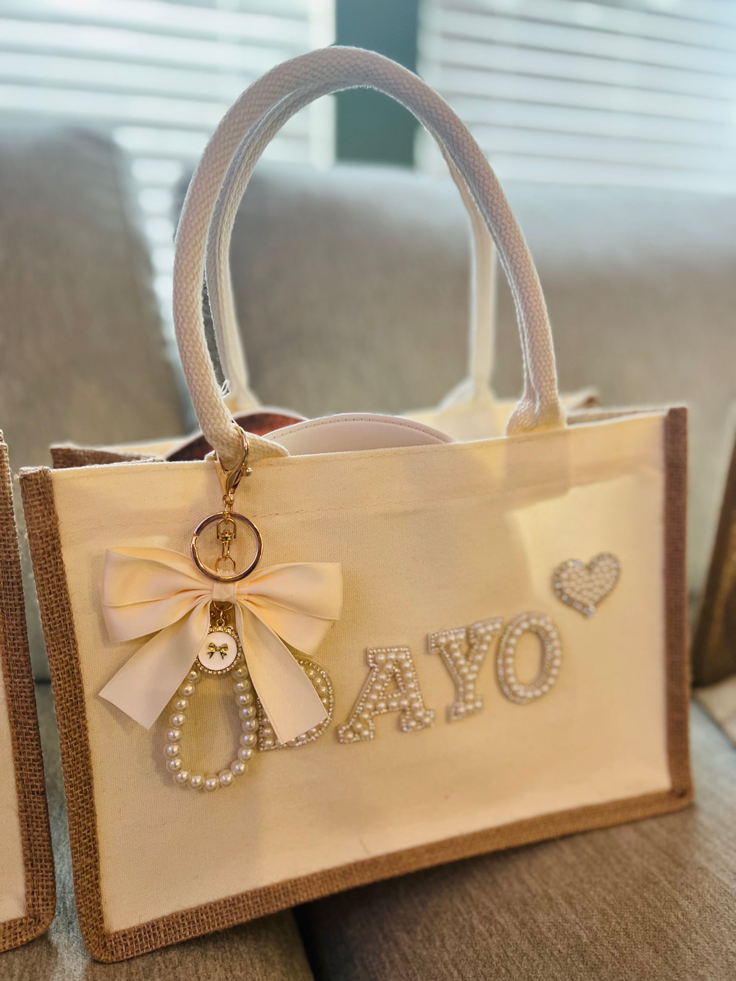 Personalized Burlap Canvas Bridal Bags with Ribbon | Custom Wedding & Bachelorette Totes