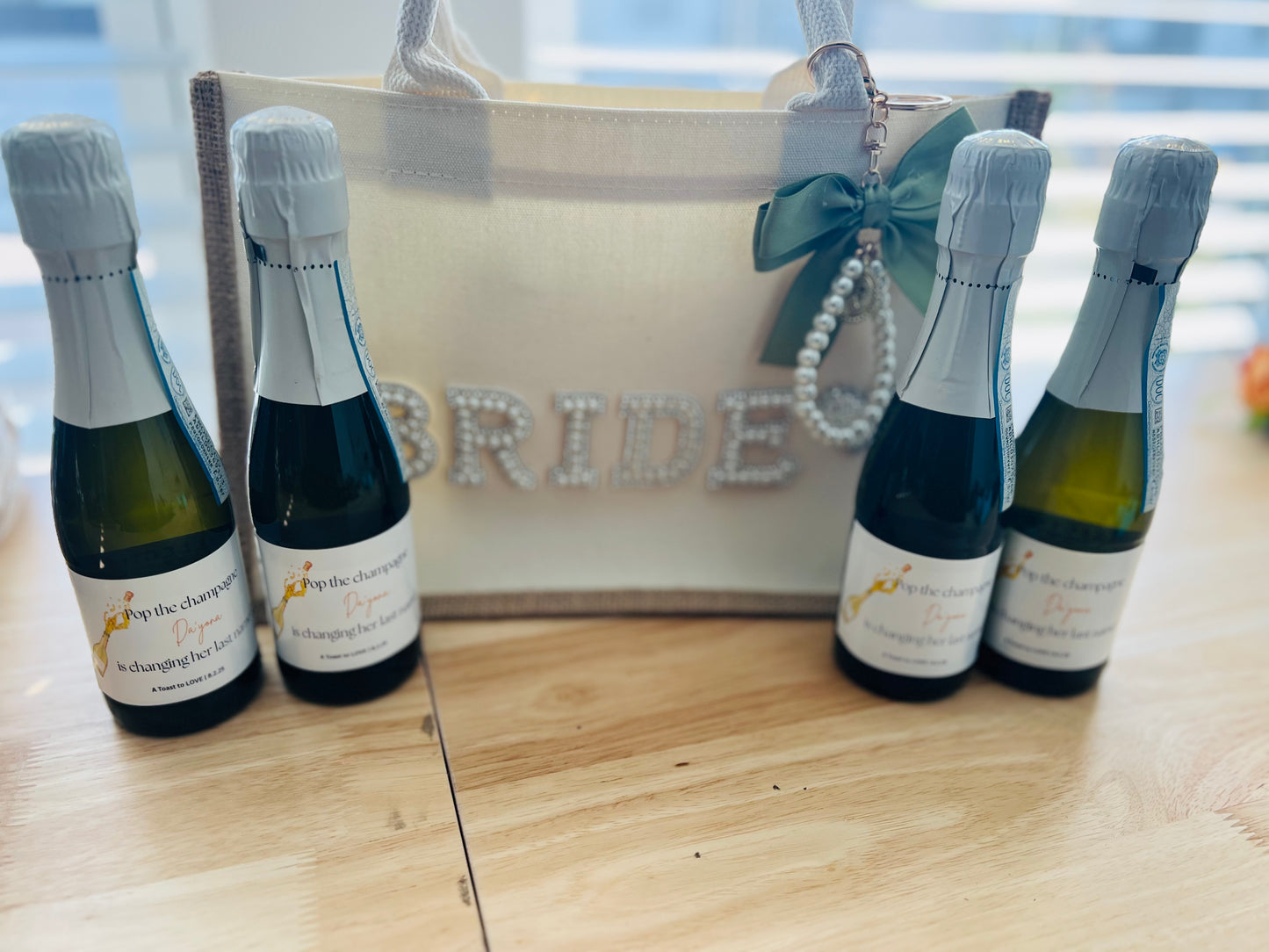 Pop the Champagne Labels | Mini Champagne Bottle Stickers for Bridal & Wedding Celebrations