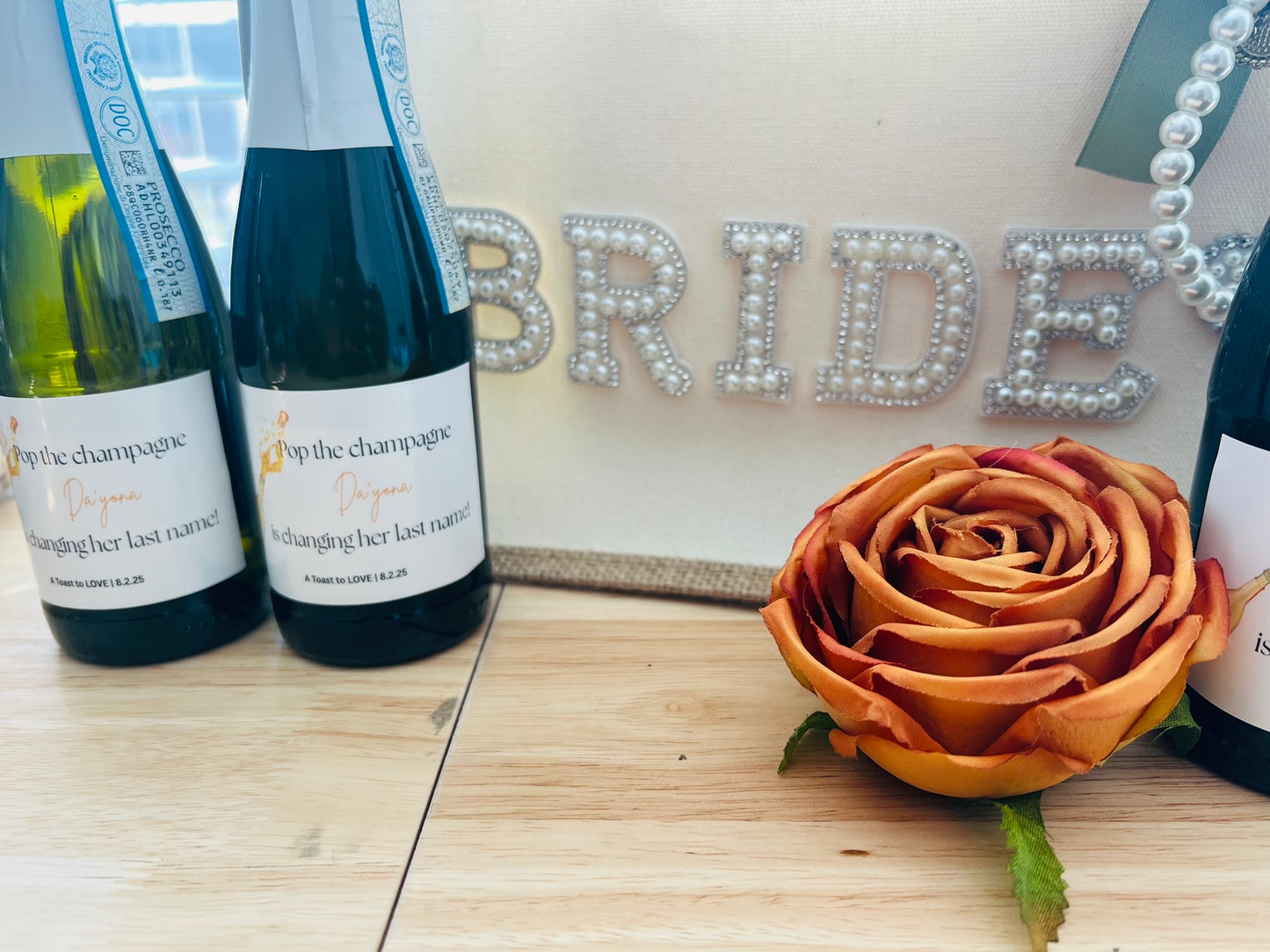 Pop the Champagne Labels | Mini Champagne Bottle Stickers for Bridal & Wedding Celebrations