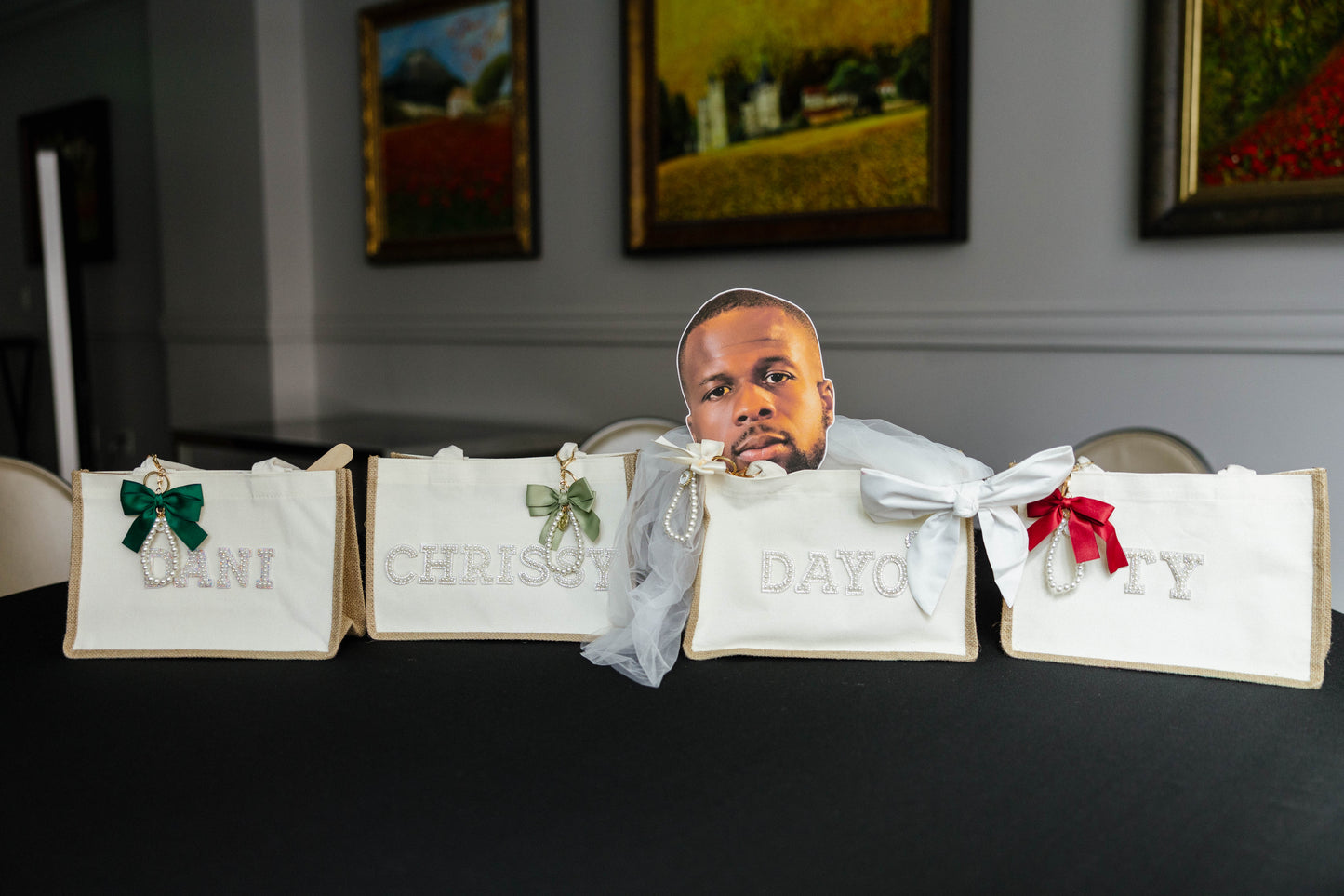 Personalized Burlap Canvas Bridal Bags with Ribbon | Custom Wedding & Bachelorette Totes