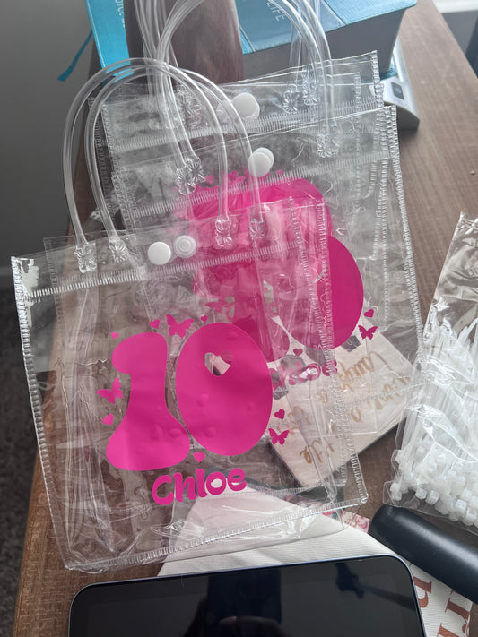 Custom Clear Favor Bags with Handles & Button Closure | Party & Wedding Gift Bags