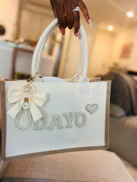 Personalized Burlap Canvas Bridal Bags with Ribbon | Custom Wedding & Bachelorette Totes