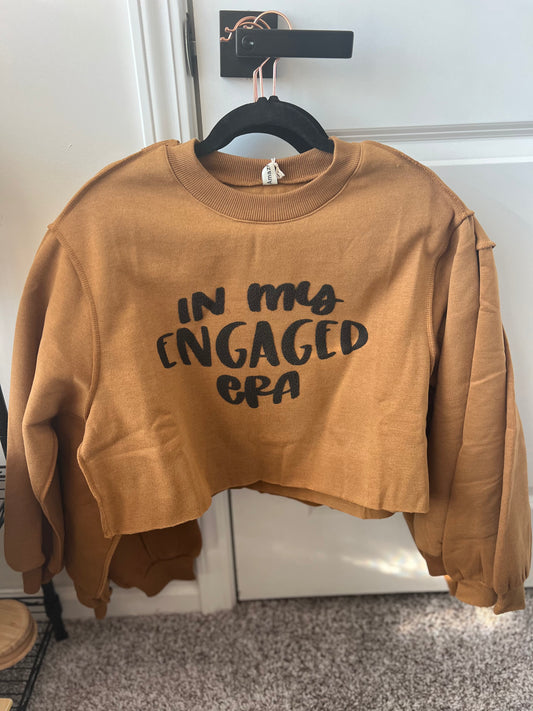 "In My Engaged Era" Crop Top Sweater (Brown) | Bridal & Wedding Apparel