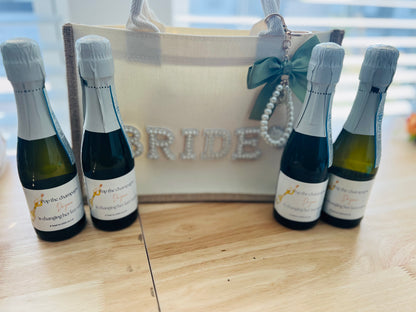 Pop the Champagne Labels | Mini Champagne Bottle Stickers for Bridal & Wedding Celebrations