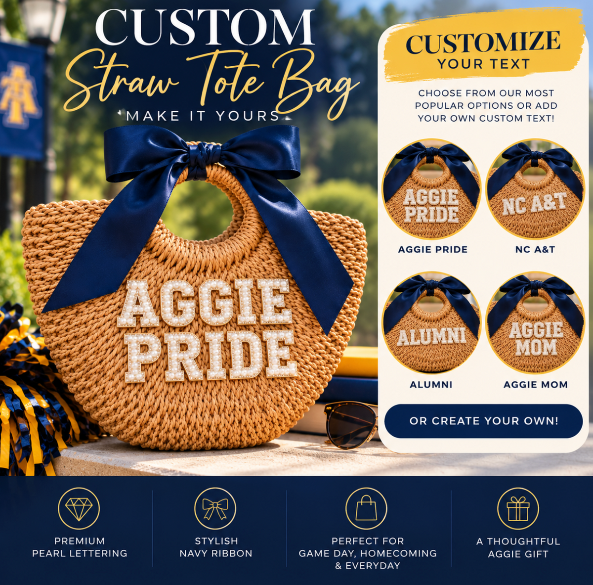 Aggie Pride Straw Tote Bag