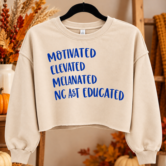 Motivated, Elevated, Melanated, NC A&T Educated Crop Sweater