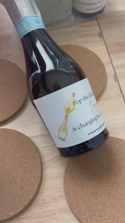 Pop the Champagne Labels | Mini Champagne Bottle Stickers for Bridal & Wedding Celebrations